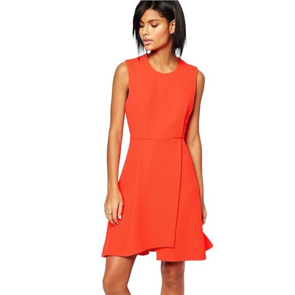 Whistles Textured Sleeveless Flare Dress Waffle Knit In Bright Orange 10 - Picture 1 of 12